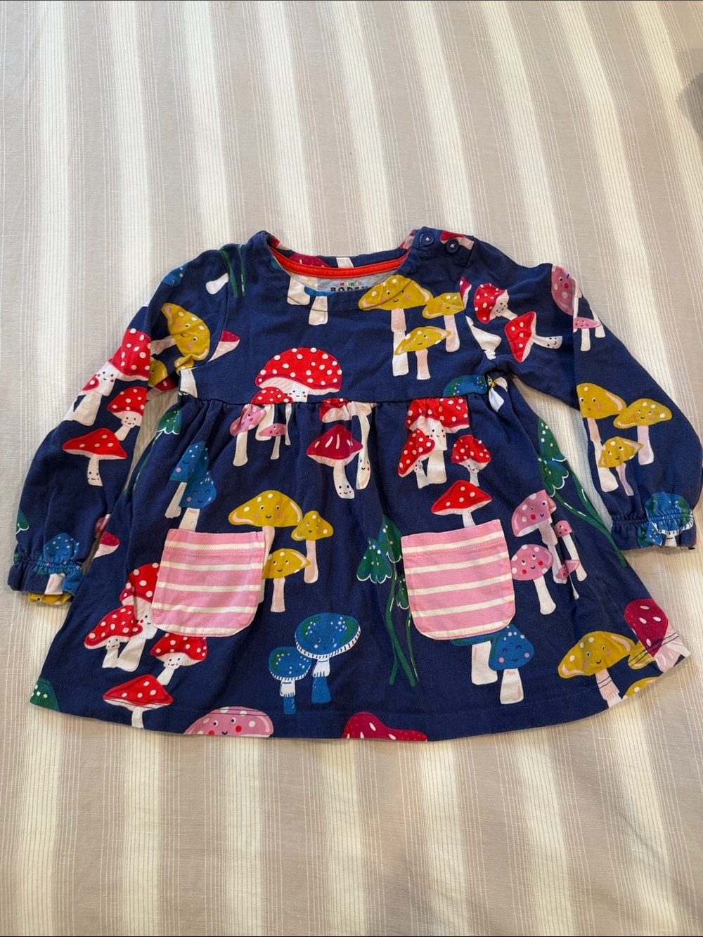 Mini Boden Girl’s Mushroom Print Long Sleeve Dress